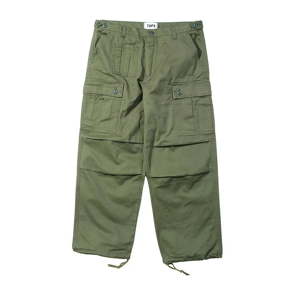 Multi-Pocket Cargo Pants Safari Style Drawstring Jogger Pants Wide Leg Trousers