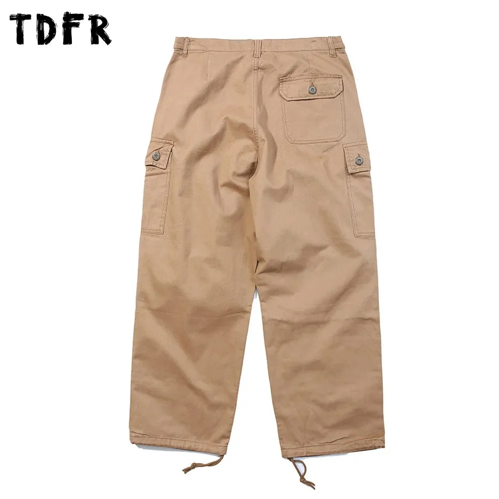 Multi-Pocket Cargo Pants Safari Style Drawstring Jogger Pants Wide Leg Trousers