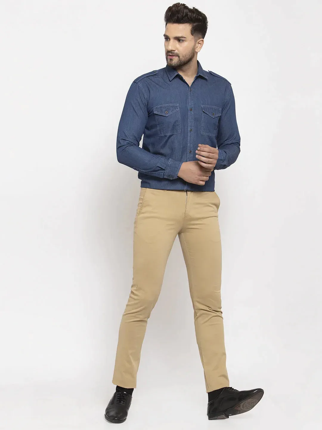 Navy Men'S Denim Solid Formal Shirt'S