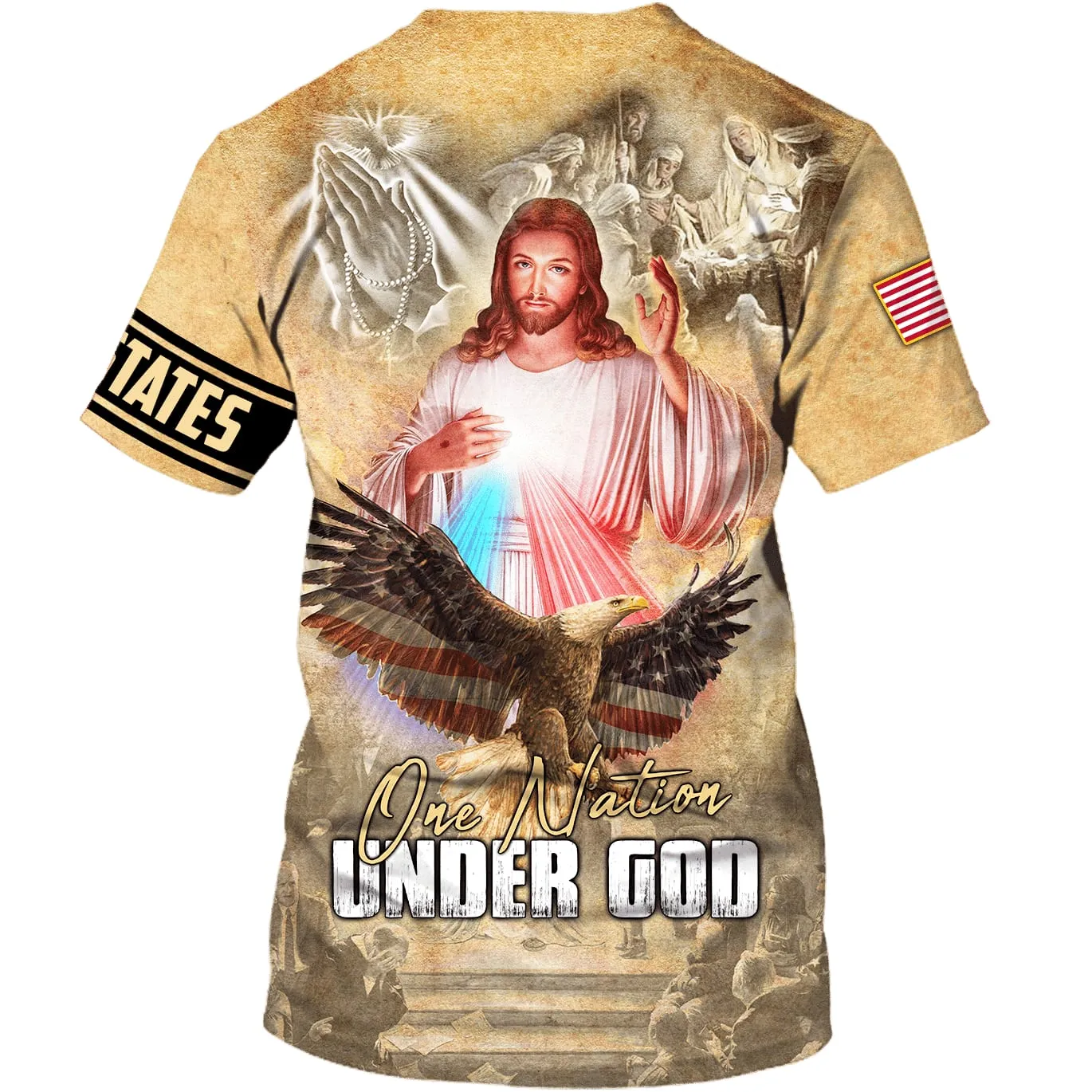 One Nation Under God Shirts - Jesus And Eagle American Flag 3d Shirts - Christian T Shirts For Men And Women