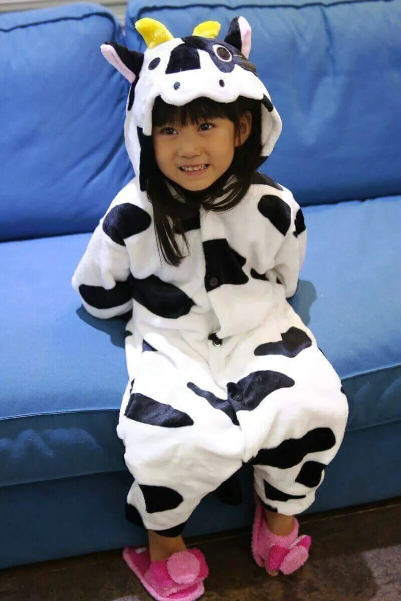 Onesies Hoodie Kids Cow Animal Costume Pajamas Kigurumi