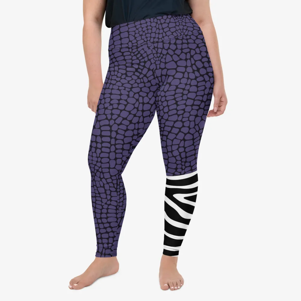 Plus Size Animal Printed Leggings "CrocoZebra" Purple