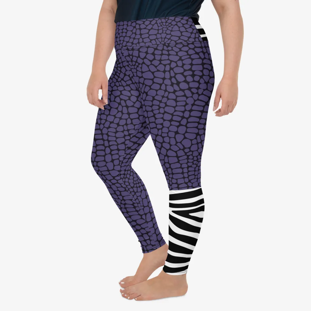 Plus Size Animal Printed Leggings "CrocoZebra" Purple