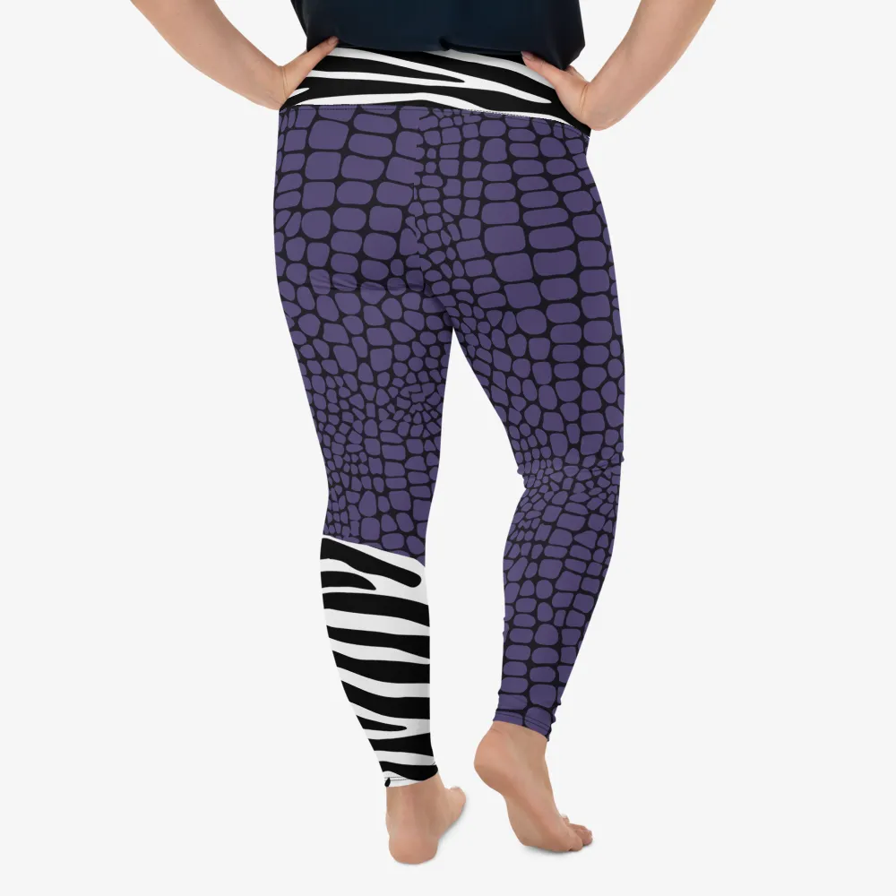 Plus Size Animal Printed Leggings "CrocoZebra" Purple