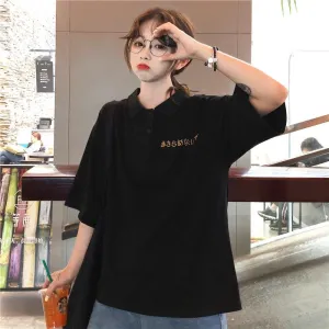 Preppy Style Sports Loose Fit Retro Short Sleeve Tee