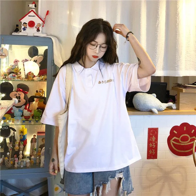 Preppy Style Sports Loose Fit Retro Short Sleeve Tee