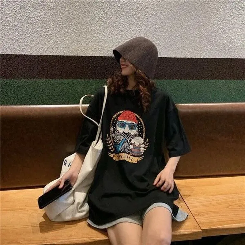 Print Cartoon Lazy Preppy Style Harajuku Style Short Sleeve Tee