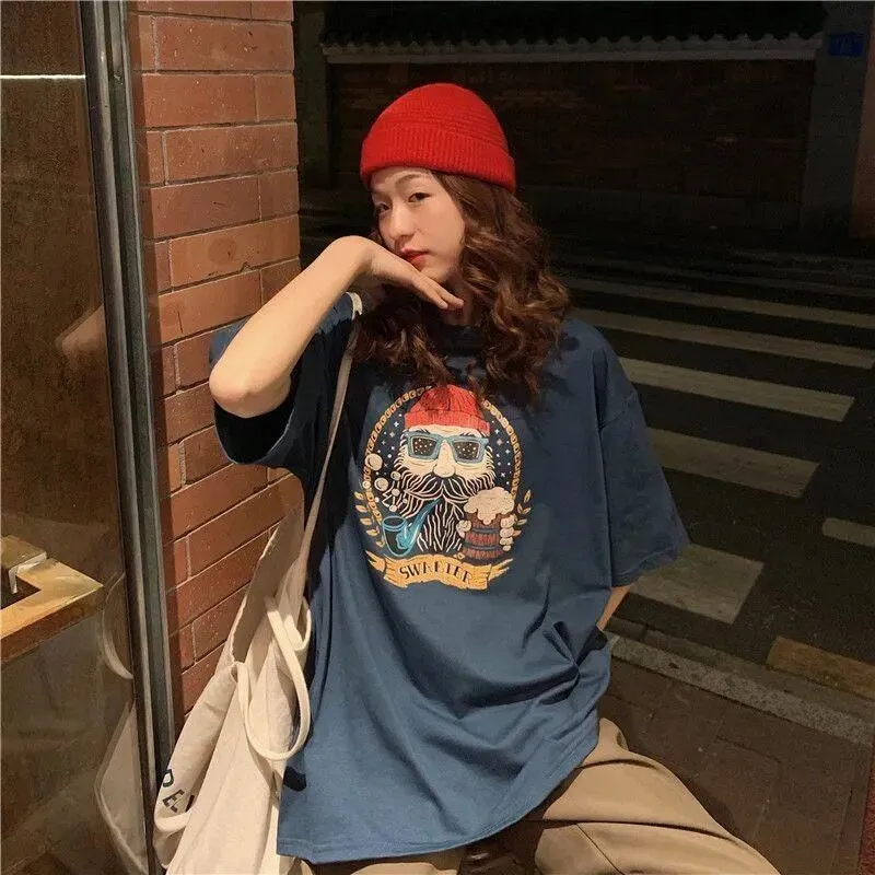 Print Cartoon Lazy Preppy Style Harajuku Style Short Sleeve Tee