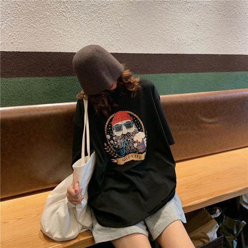 Print Cartoon Lazy Preppy Style Harajuku Style Short Sleeve Tee