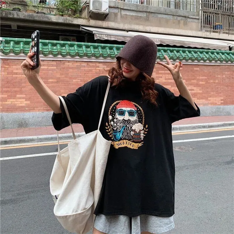 Print Cartoon Lazy Preppy Style Harajuku Style Short Sleeve Tee