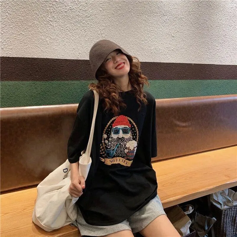 Print Cartoon Lazy Preppy Style Harajuku Style Short Sleeve Tee