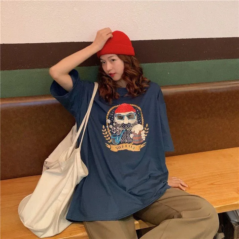 Print Cartoon Lazy Preppy Style Harajuku Style Short Sleeve Tee