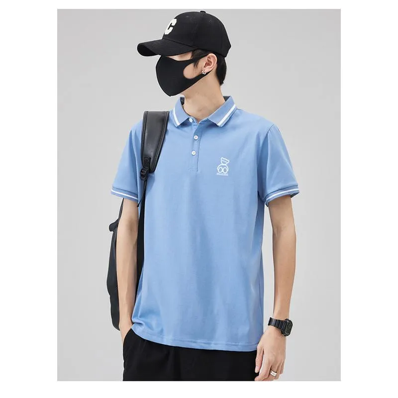 Pure Cotton Casual Lapel V-Neck Trendy Short Sleeve Polo Shirt