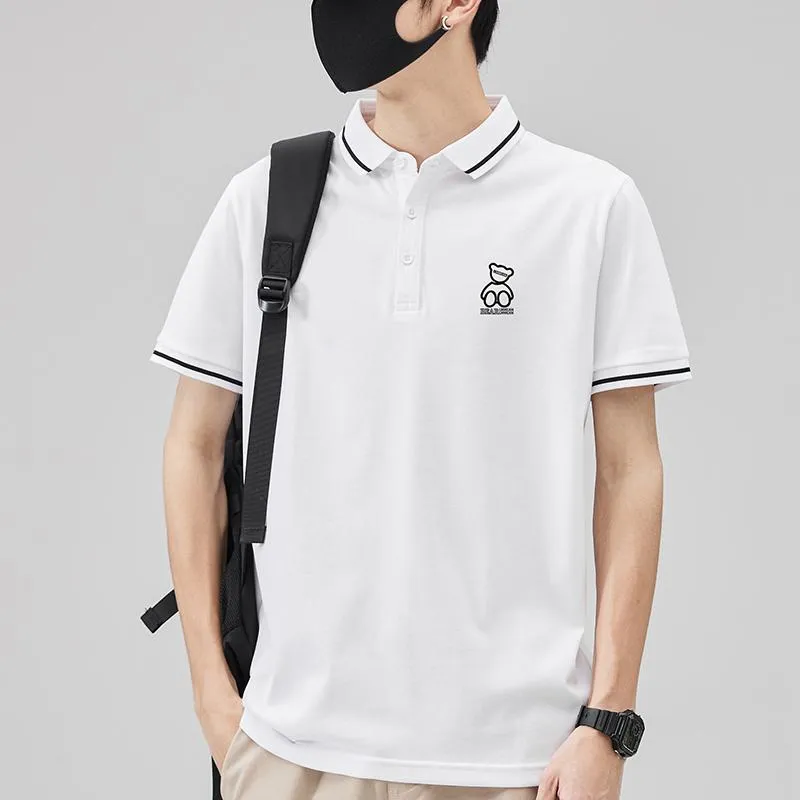 Pure Cotton Casual Lapel V-Neck Trendy Short Sleeve Polo Shirt