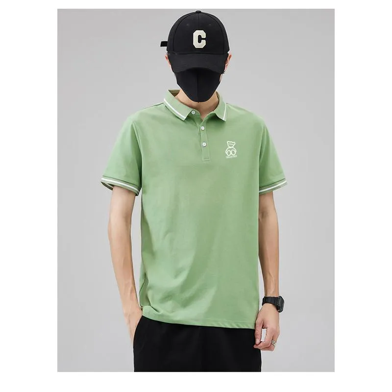 Pure Cotton Casual Lapel V-Neck Trendy Short Sleeve Polo Shirt