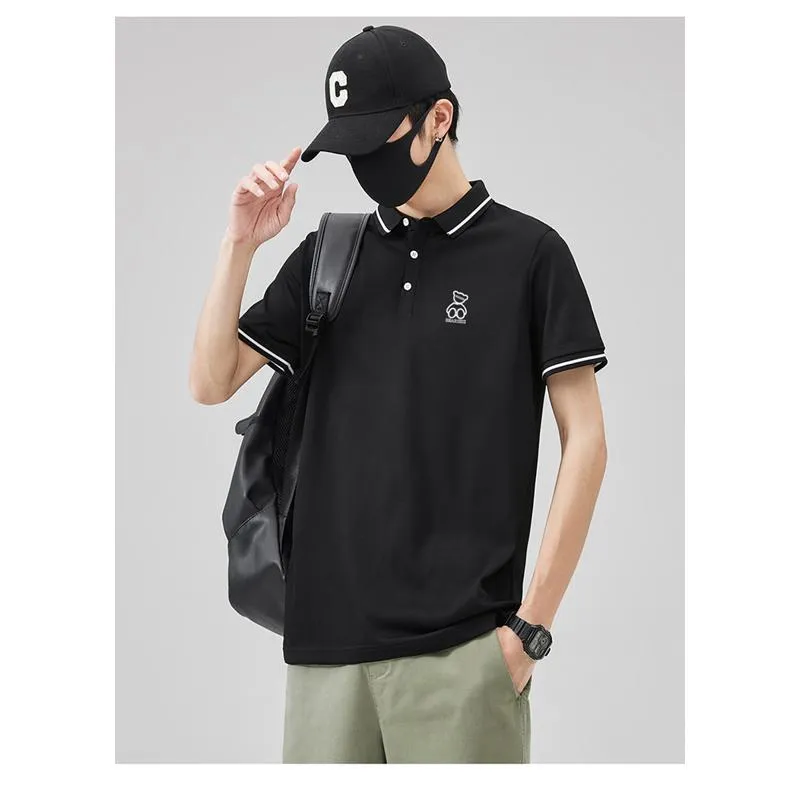 Pure Cotton Casual Lapel V-Neck Trendy Short Sleeve Polo Shirt