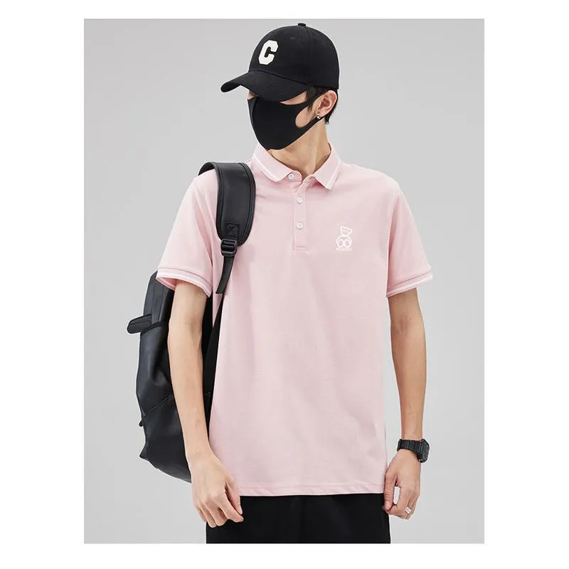 Pure Cotton Casual Lapel V-Neck Trendy Short Sleeve Polo Shirt