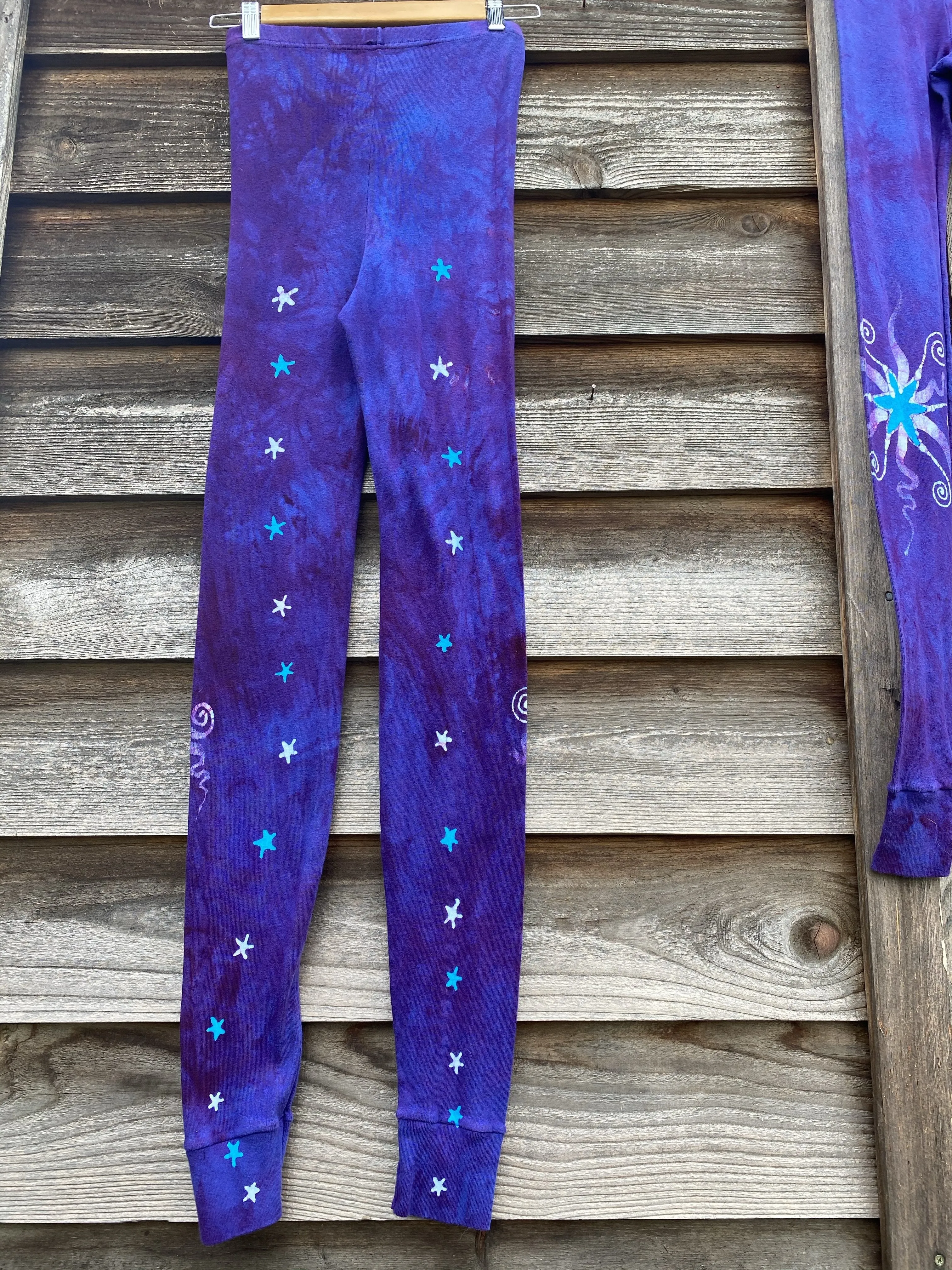 Purple Galaxy Crazy Stars PURE Cotton Batik Leggings - Size SMALL