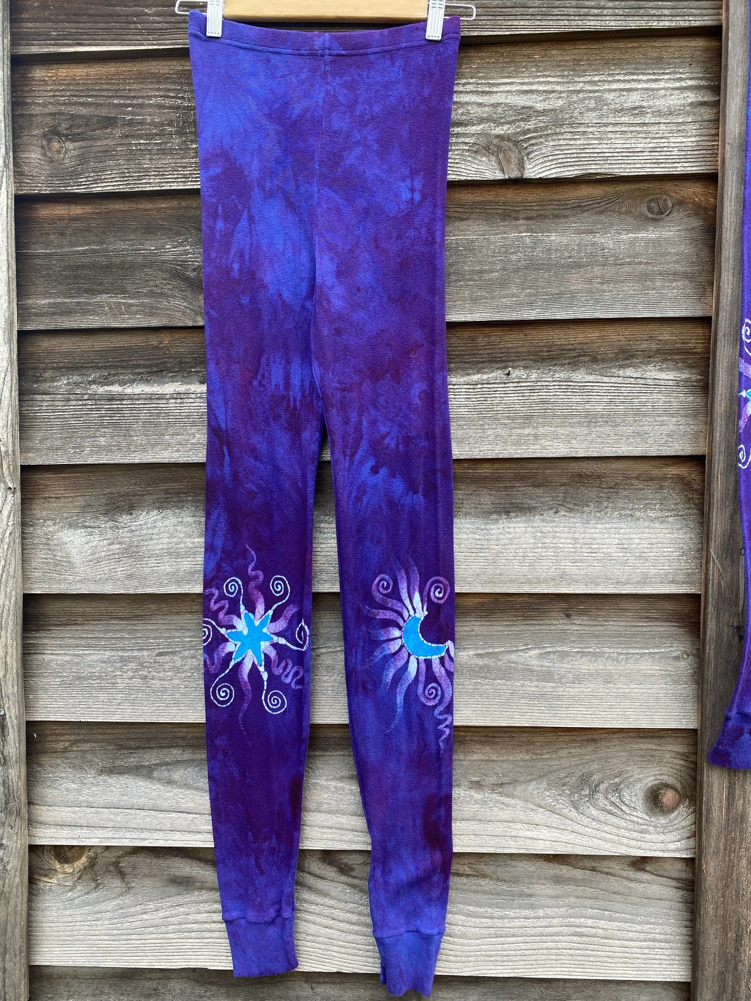 Purple Galaxy Crazy Stars PURE Cotton Batik Leggings - Size SMALL