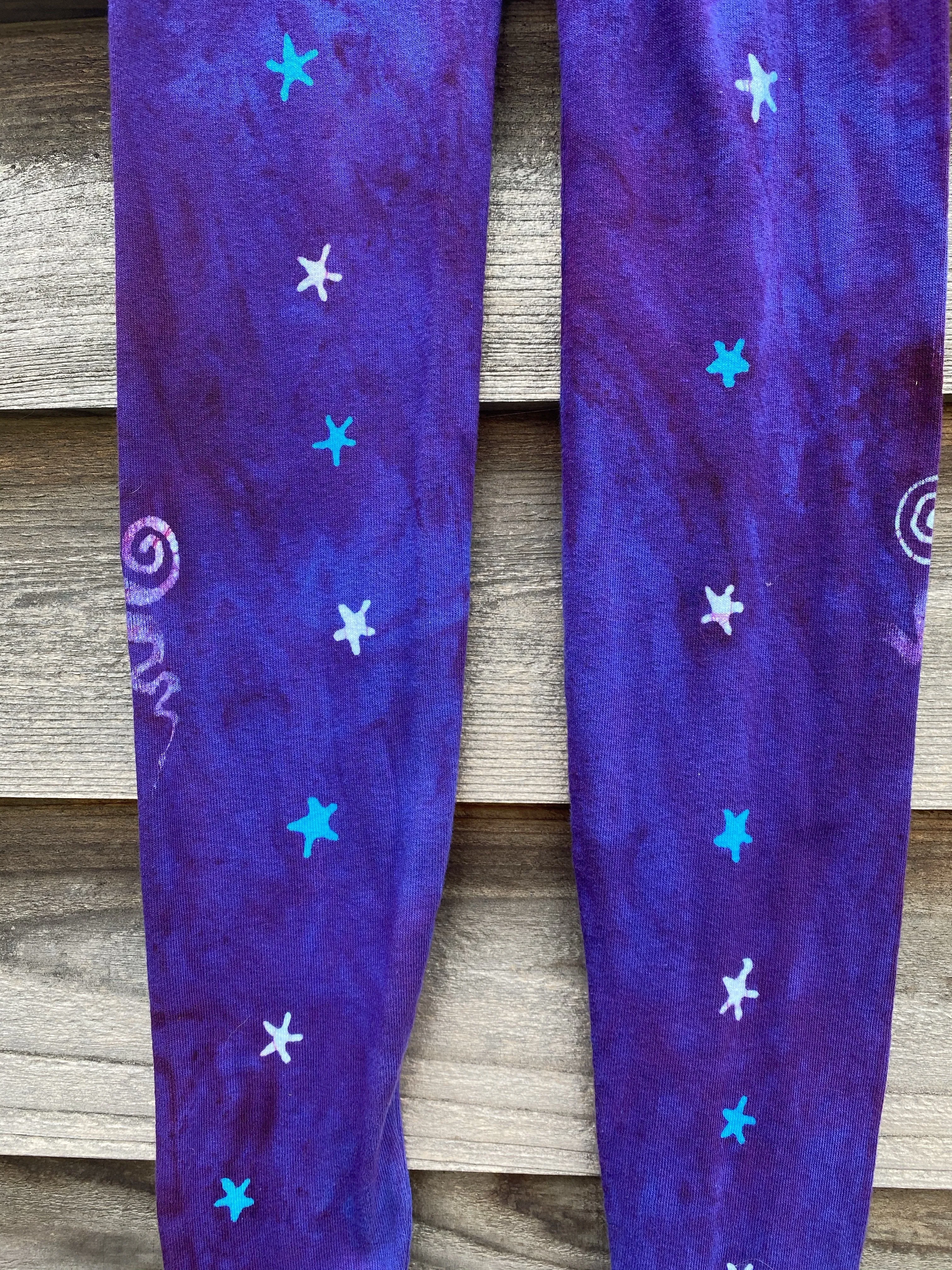 Purple Galaxy Crazy Stars PURE Cotton Batik Leggings - Size SMALL