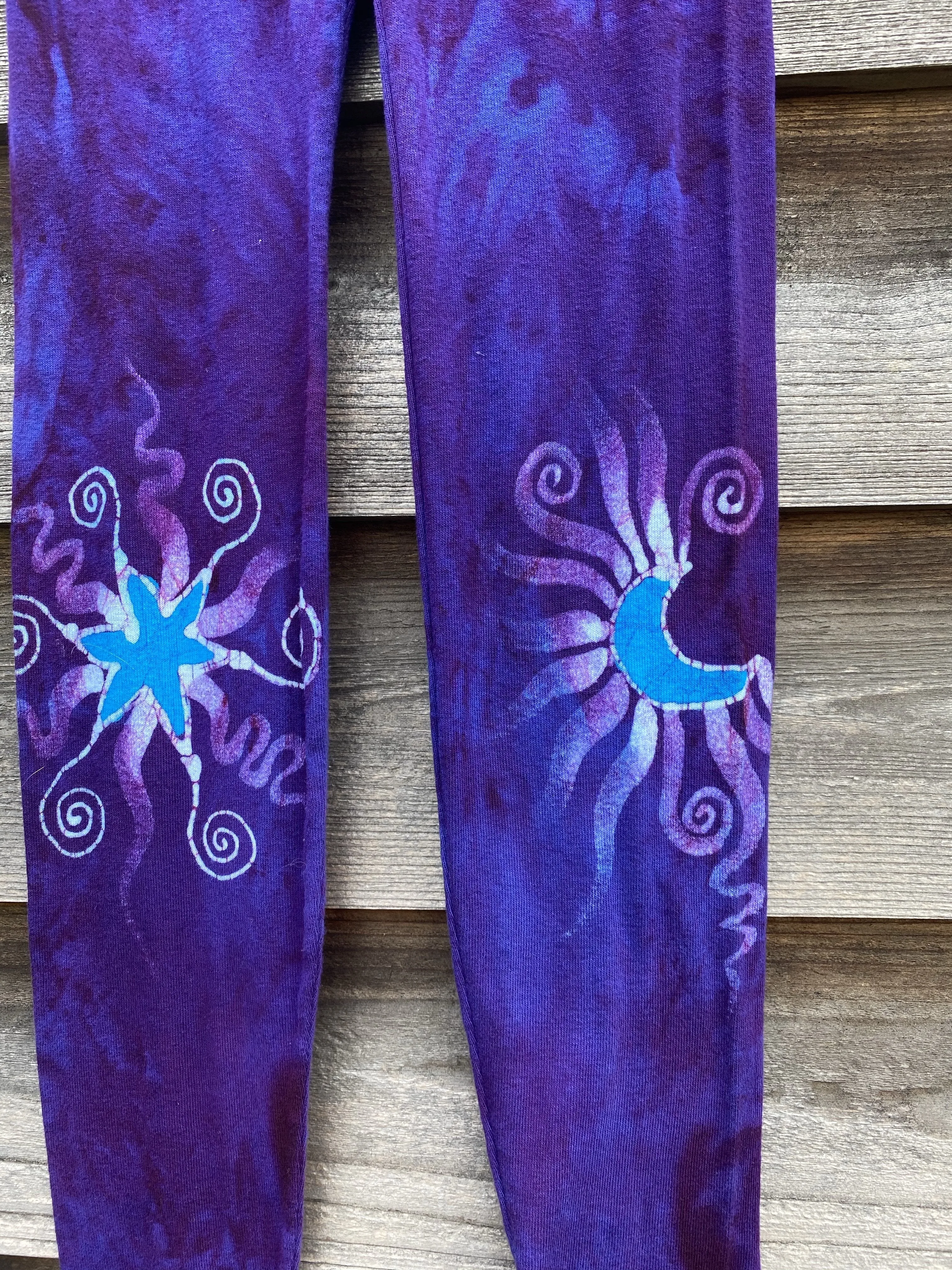 Purple Galaxy Crazy Stars PURE Cotton Batik Leggings - Size SMALL