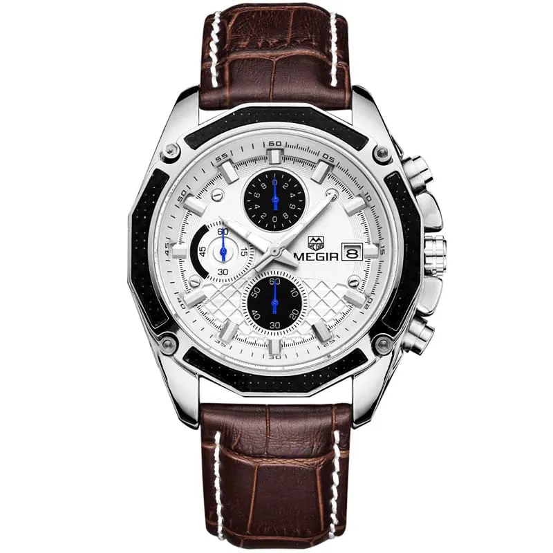 Quartz Wristwatches for Men with Leather Strap and Chronograph