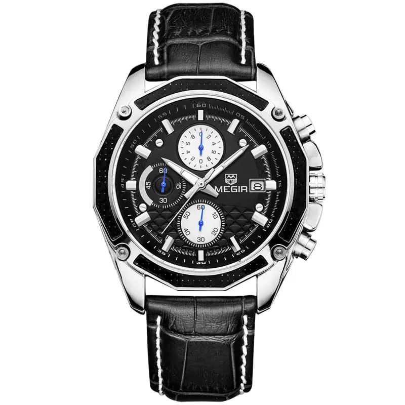 Quartz Wristwatches for Men with Leather Strap and Chronograph