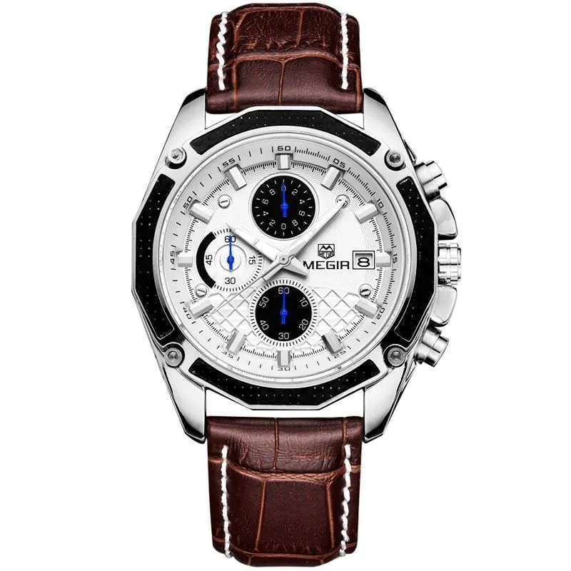 Quartz Wristwatches for Men with Leather Strap and Chronograph