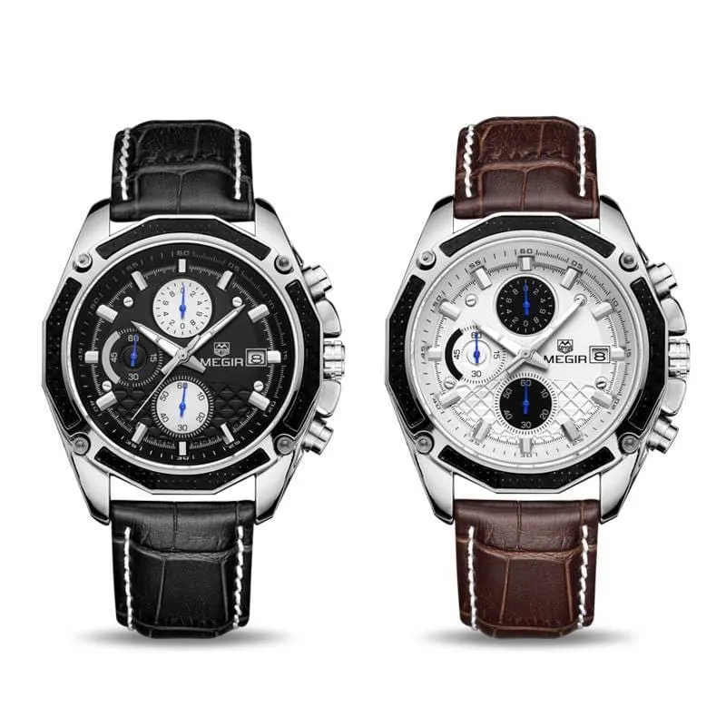 Quartz Wristwatches for Men with Leather Strap and Chronograph