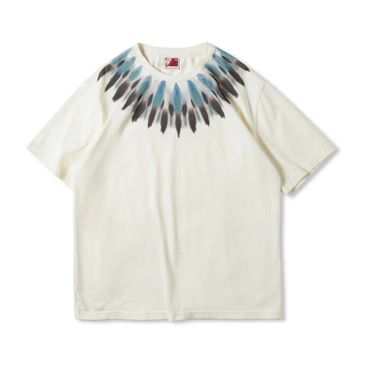 Retro Indian-Inspired Feather Round Neck Short Sleeve Tee