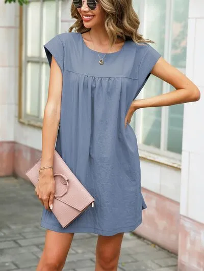 Round Neck Cap Sleeve Dress