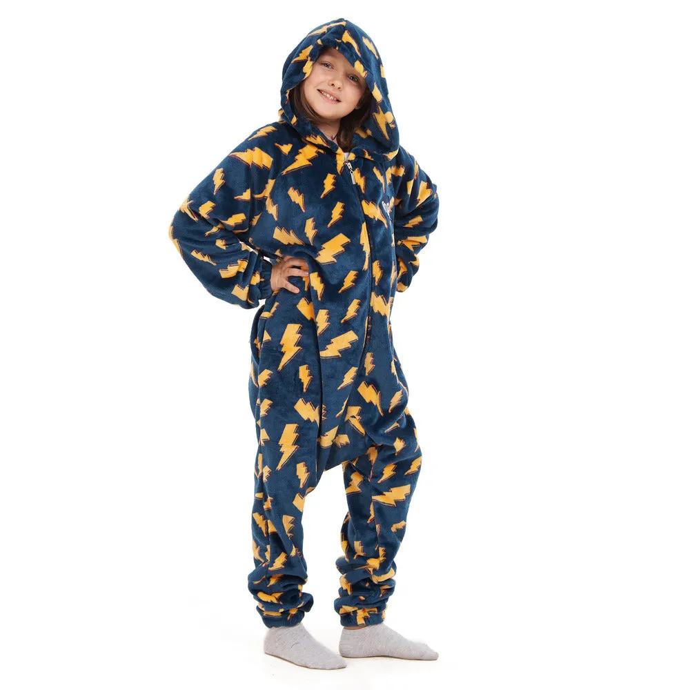 Snuggs Kids Blanket Onesie Dark Blue Bolt