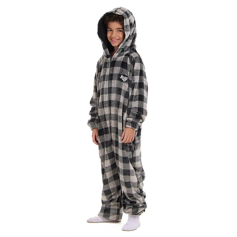 Snuggs Kids Blanket Onesie Grey Checkered