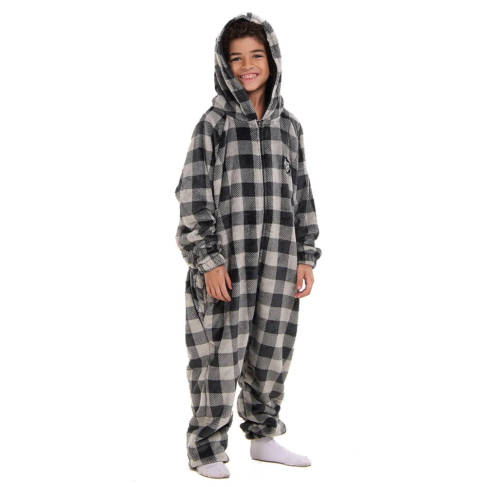 Snuggs Kids Blanket Onesie Grey Checkered