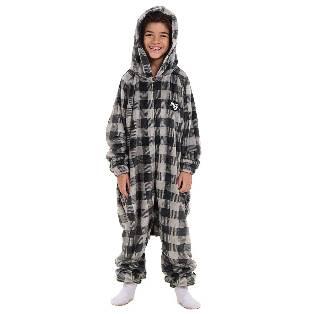 Snuggs Kids Blanket Onesie Grey Checkered