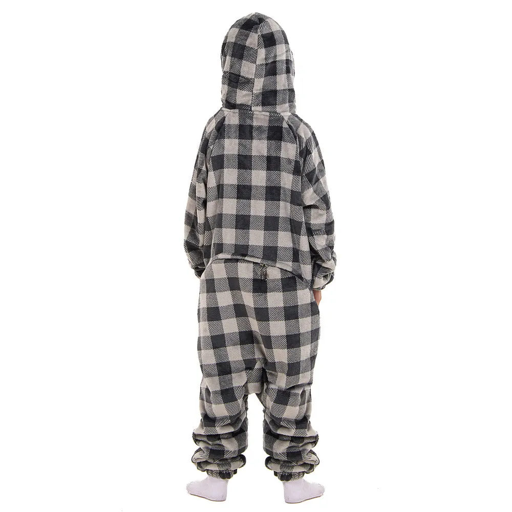 Snuggs Kids Blanket Onesie Grey Checkered