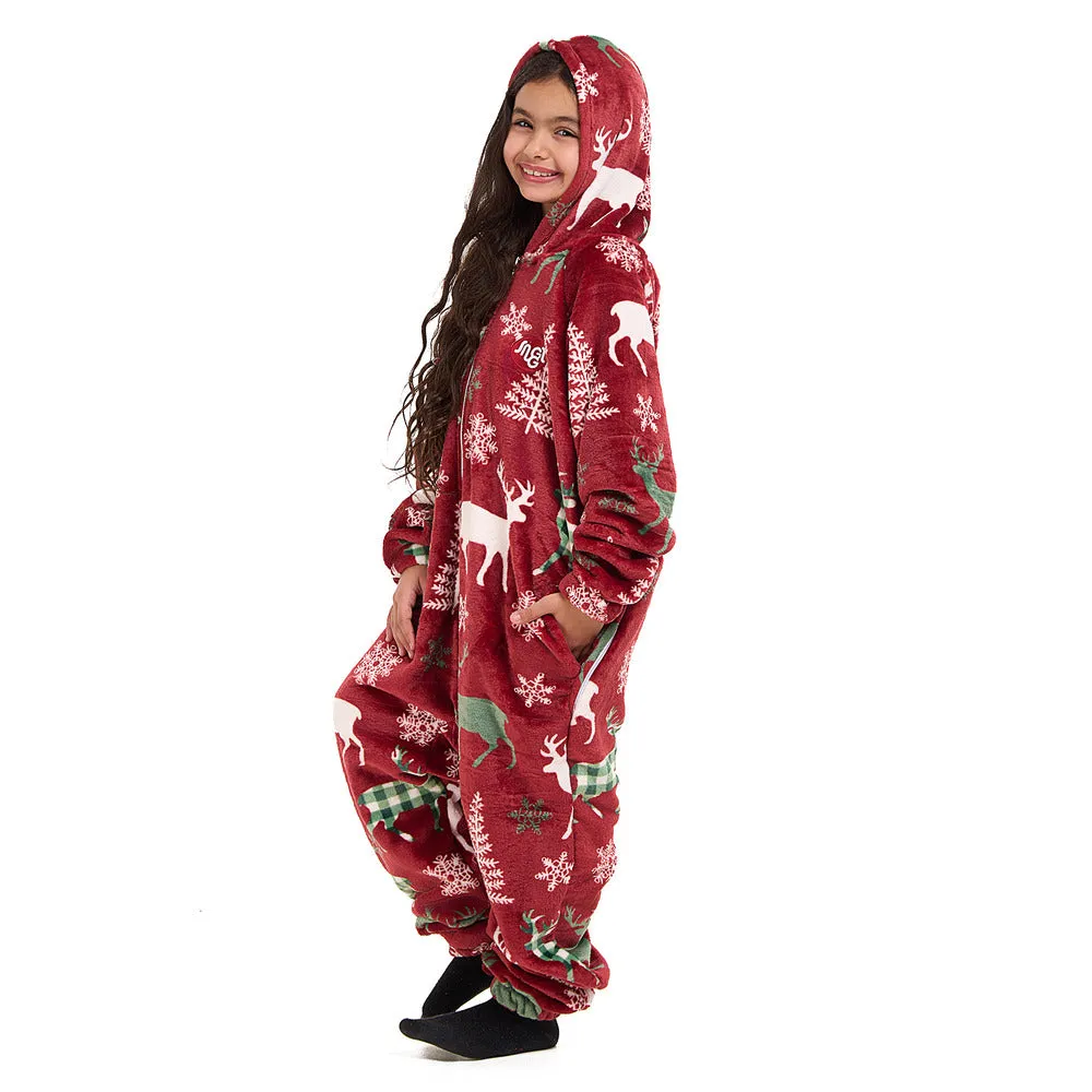 Snuggs Kids Blanket Onesie Red Christmas Deer