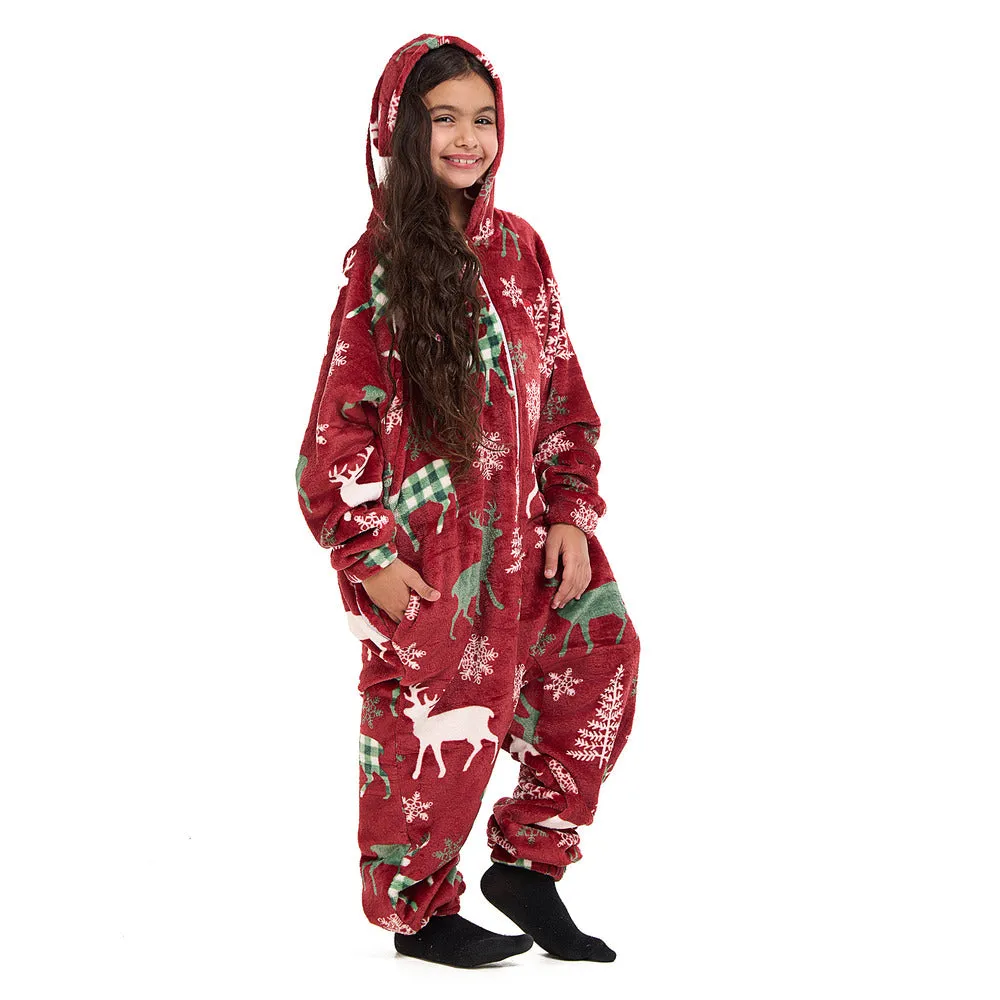 Snuggs Kids Blanket Onesie Red Christmas Deer