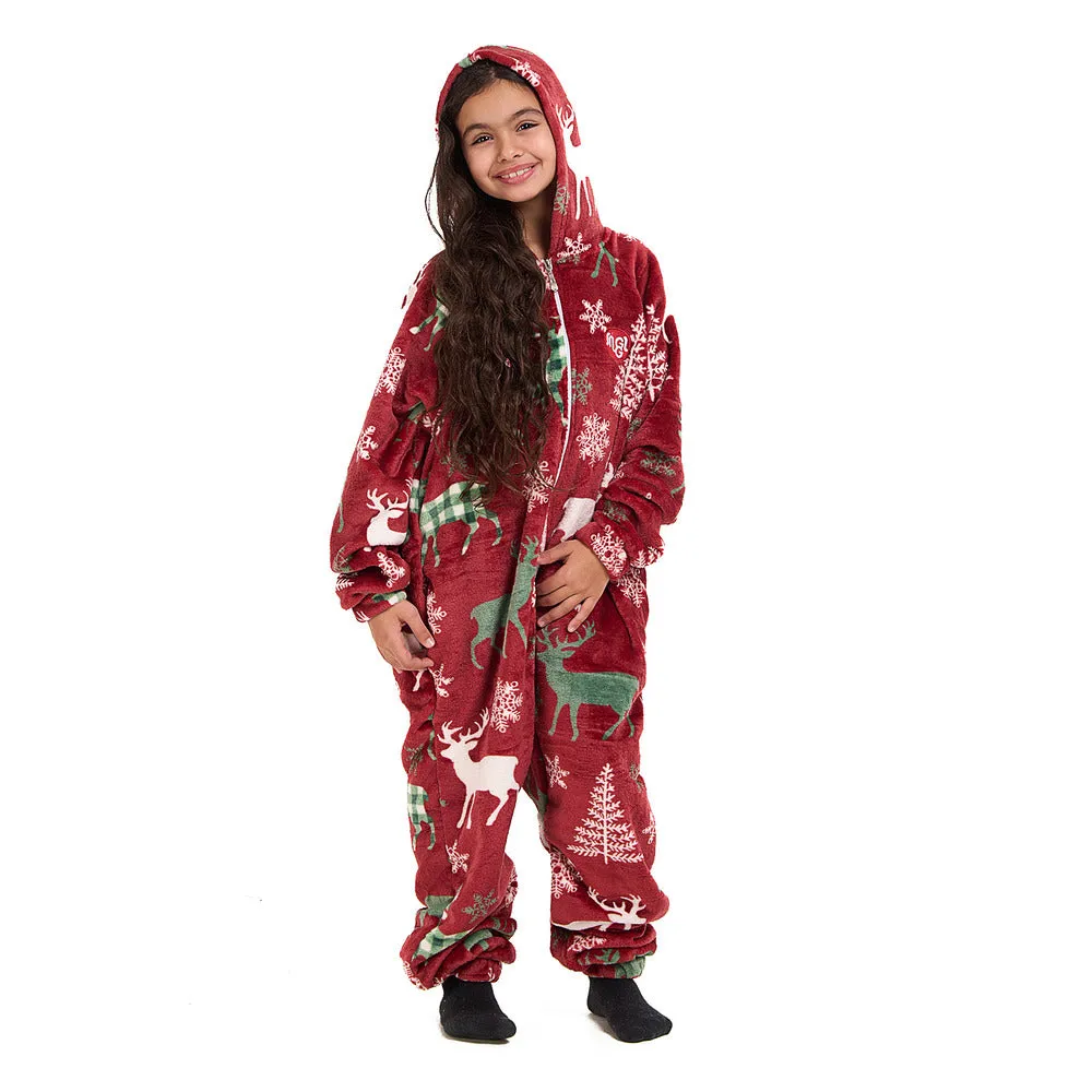 Snuggs Kids Blanket Onesie Red Christmas Deer