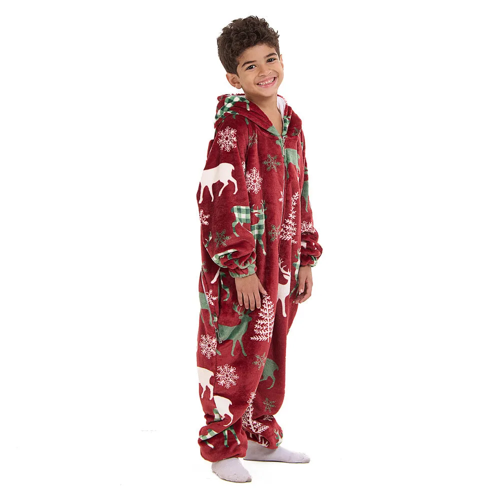 Snuggs Kids Blanket Onesie Red Christmas Deer