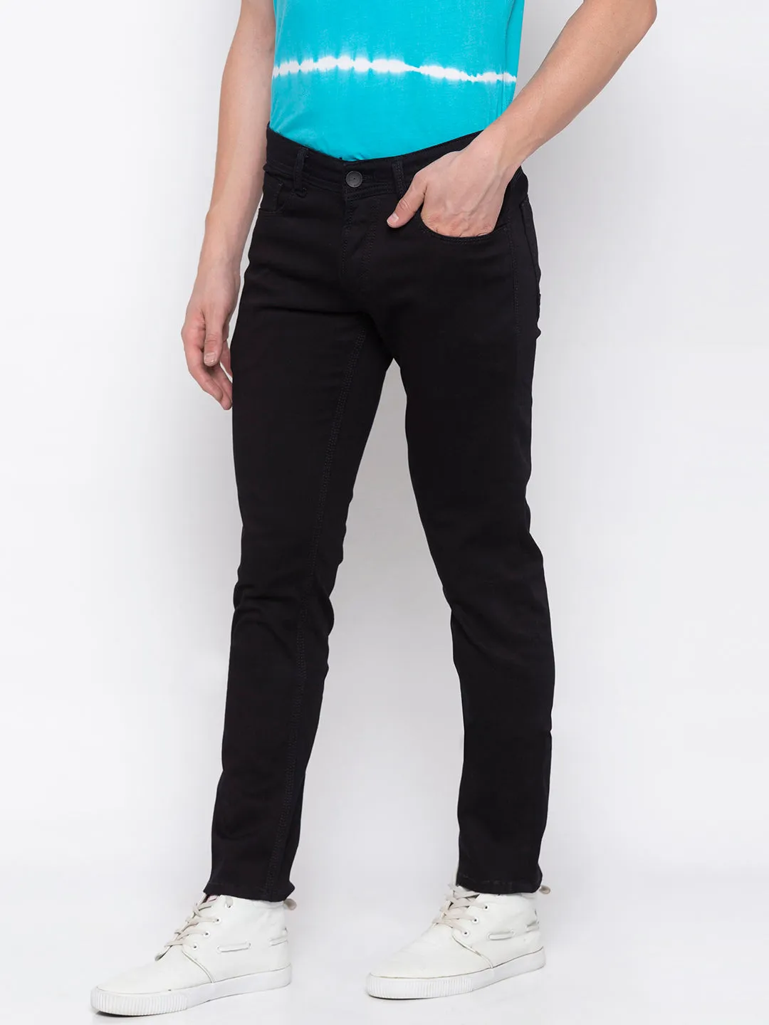 Spykar Black Cotton Skinny Fit Jeans For Men