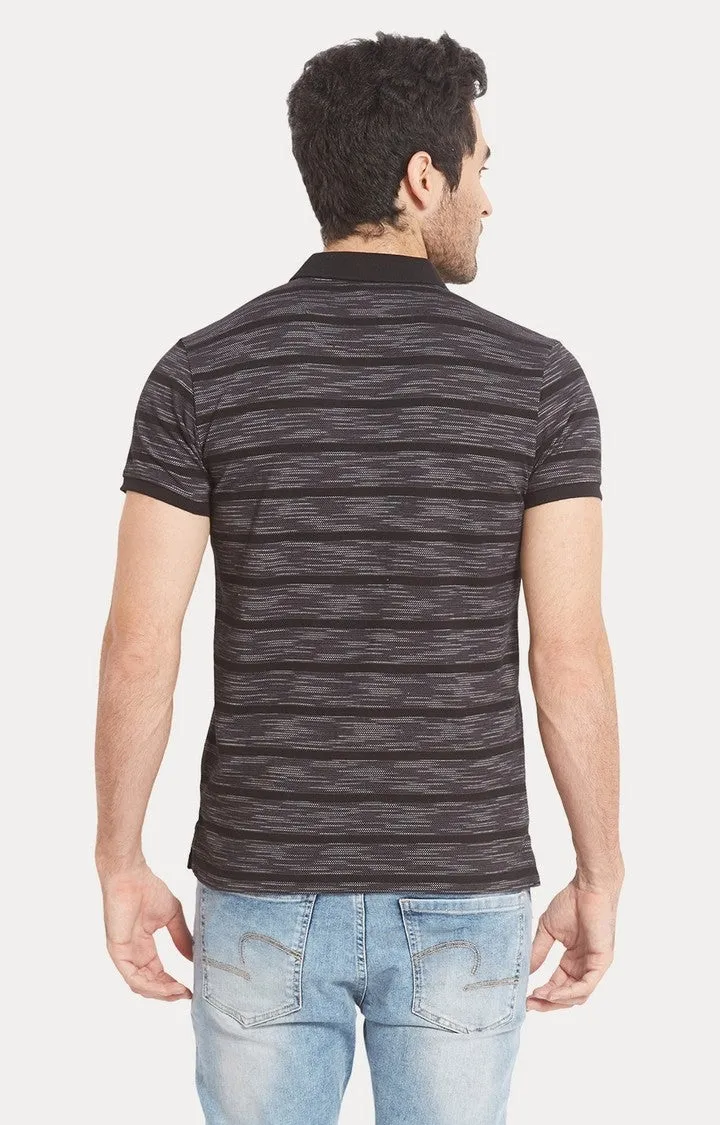 Spykar Brown Striped Slim Fit Polo T-Shirt