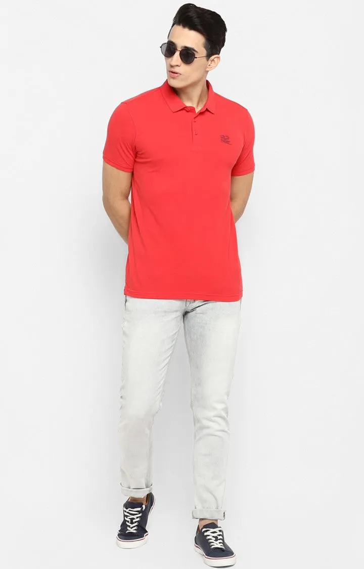 Spykar Coral Solid Slim Polo Fit T-Shirt