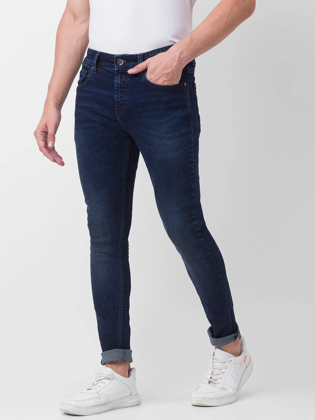 Spykar Dark Blue Cotton Slim Fit Tapered Length Jeans For Men (Kano)