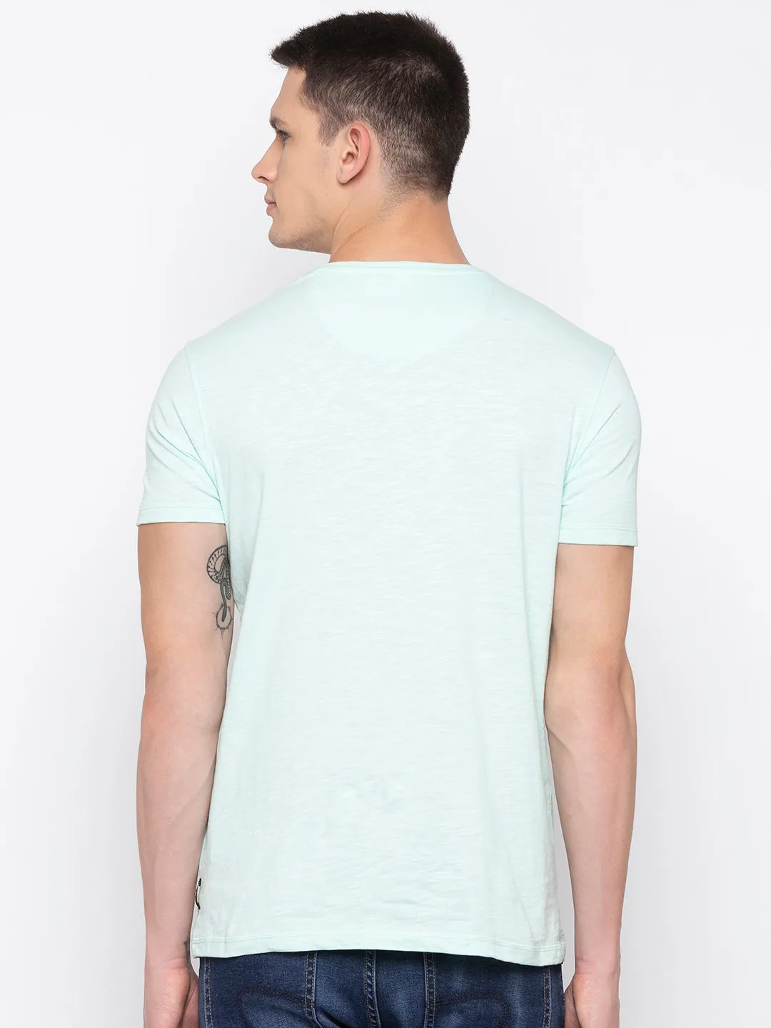 Spykar Men Aqua Printed Slim Fit T-Shirt