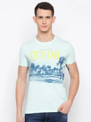 Spykar Men Aqua Printed Slim Fit T-Shirt