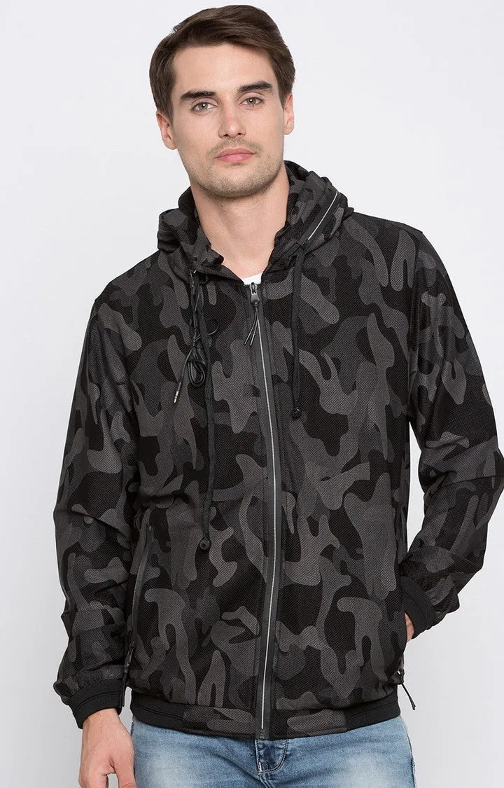 Spykar Men Black Camouflage Regular Jacket