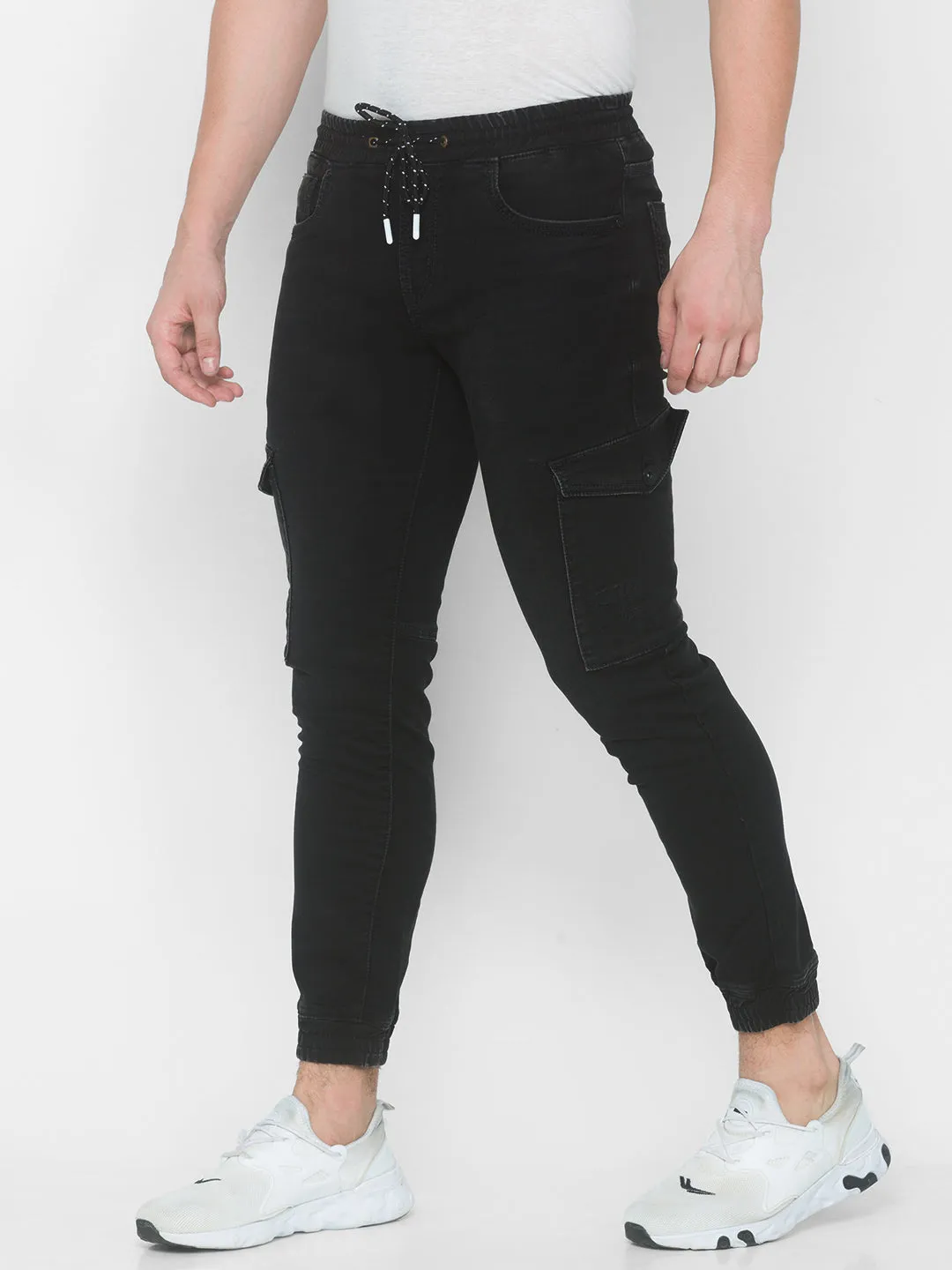 Spykar Men Carbon Black Solid Slim High-Rise Jeans (Jogger)