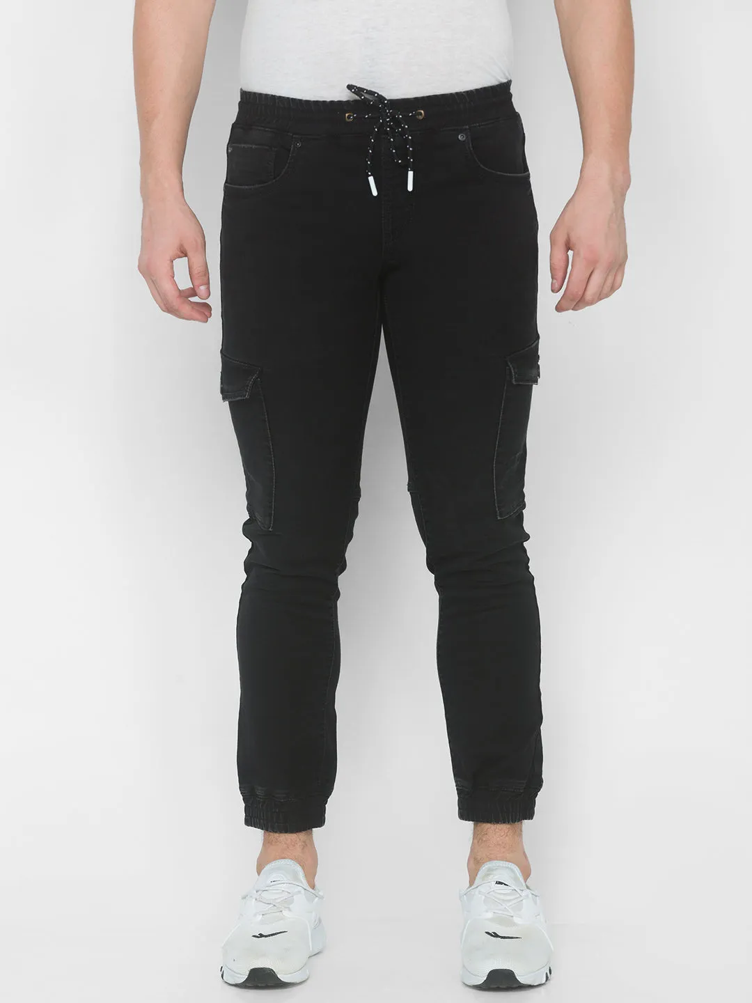 Spykar Men Carbon Black Solid Slim High-Rise Jeans (Jogger)