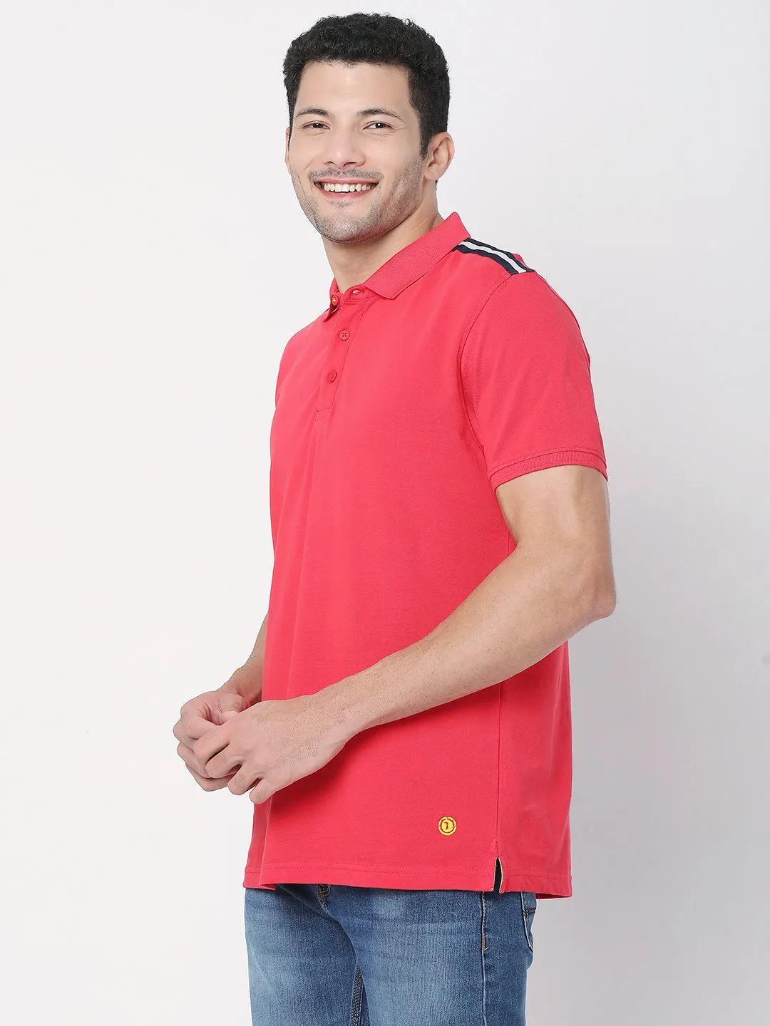 Spykar Men Deep Coral Cotton Half Sleeve Casual Plain Polo Tshirt